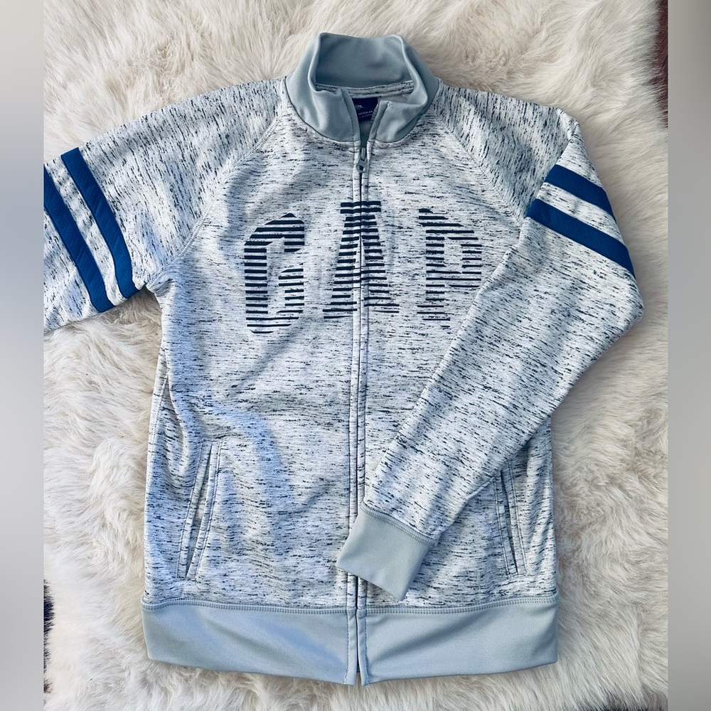 GAP FIT Light Gray with Blue Stripes Track Jacket Kids Boys Size XL